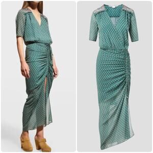 Veronica Beard Mariposa Silk Midi Dress Seagrass Green Multi